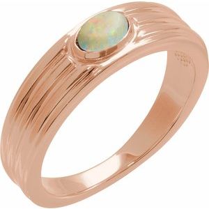 14K Rose Gold 5x3 mm Oval Natural White Opal Cabochon Ring. 72396:126:P