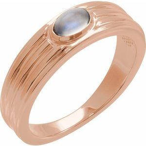 14K Rose Gold 5x3 mm Oval Natural Rainbow Moonstone Cabochon Ring. 72396:141:P
