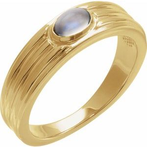 14K Yellow Gold 5x3 mm Oval Natural Rainbow Moonstone Cabochon Ring. 72396:125:P