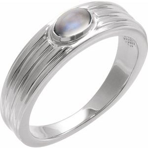 14K White Gold 5x3 mm Oval Natural Rainbow Moonstone Cabochon Ring. 72396:137:P