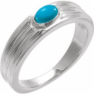 14K White Gold 5x3 mm Oval Natural Turquoise Cabochon Ring. 72396:140:P