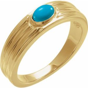 14K Yellow Gold 5x3 mm Oval Natural Turquoise Cabochon Ring. 72396:145:P