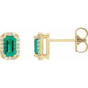 14K Yellow Gold Lab-Grown Emerald & 1/4 CTW Diamond Halo-Style Earrings. 88544:171:P