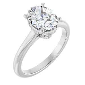 14K White Gold 9x7 mm Oval Hidden Halo-Style Engagement Ring. 126623:285:P