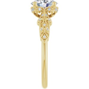 14K Yellow Gold 8x6 mm Oval Hidden Halo-Style Accented Engagement Ring. 126562:586:P