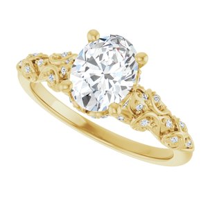 14K Yellow Gold 8x6 mm Oval Hidden Halo-Style Accented Engagement Ring. 126562:586:P
