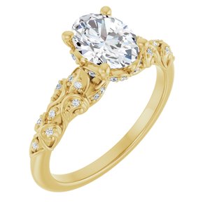 14K Yellow Gold 8x6 mm Oval Hidden Halo-Style Accented Engagement Ring. 126562:586:P