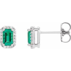 14K White Gold Lab-Grown Emerald & 1/4 CTW Diamond Halo-Style Earrings. 88544:162:P