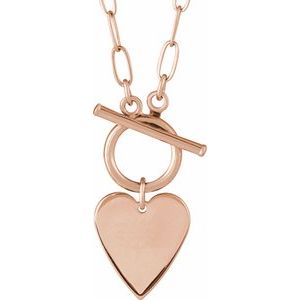 14K Rose Gold Engravable Heart Toggle 18" Necklace. 88593:102:P