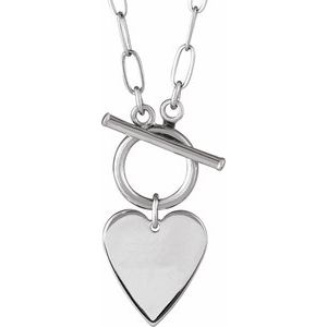 14K White Gold Engravable Heart Toggle 18" Necklace. 88593:100:P