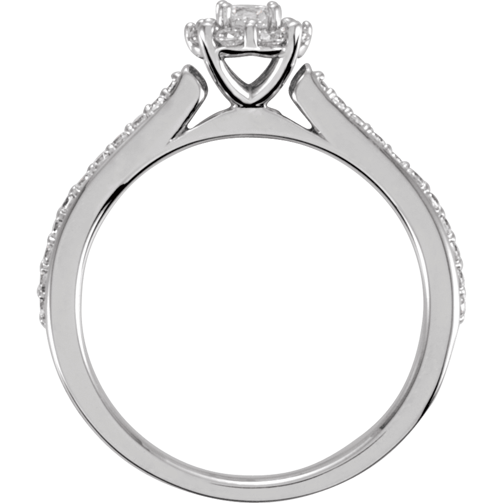 14K White Gold 3.9 mm Round Cluster Halo-Style Accented Engagement Ring. 121696:326970:P