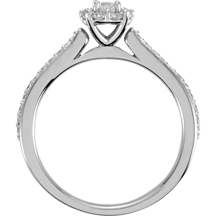 14K White Gold 3.9 mm Round Cluster Halo-Style Accented Engagement Ring. 121696:326970:P