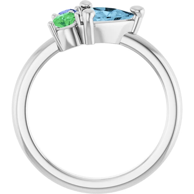 14K White Natural Sky Blue Topaz, Natural Tsavorite Garnet & Natural Tanzanite Ring