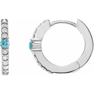 14K White Gold Natural Blue Zircon & 1/8 CTW Diamond 13.6 mm Hoop Earring. 88567:103:P