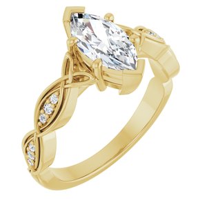 14K Yellow Gold 10x5 mm Marquise V-End Accented Engagement Ring. 126727:556:P