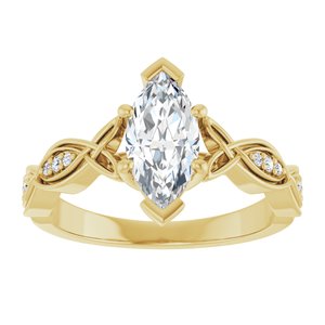 14K Yellow Gold 10x5 mm Marquise V-End Accented Engagement Ring. 126727:556:P