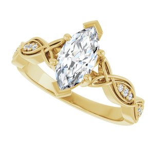 14K Yellow Gold 10x5 mm Marquise V-End Accented Engagement Ring. 126727:556:P
