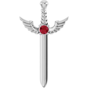 14K White Gold Natural Ruby Dagger Pendant