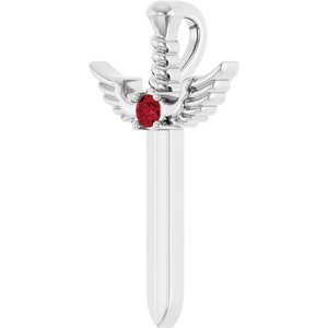 14K White Gold Natural Ruby Dagger Pendant