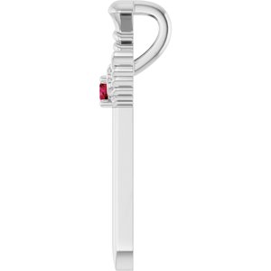 14K White Gold Natural Ruby Dagger Pendant