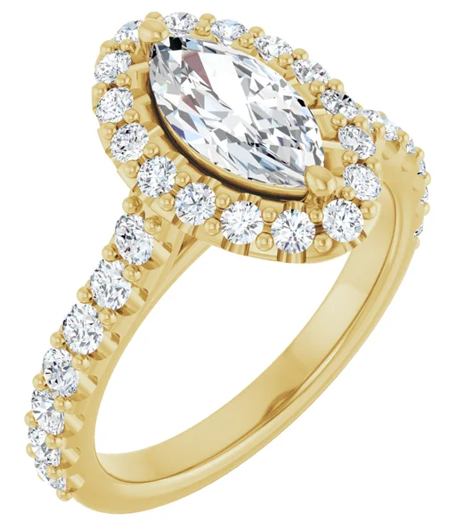 14K Halo Yellow Gold 10x5 mm Marquise Engagement Ring