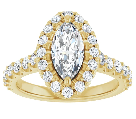 14K Halo Yellow Gold 10x5 mm Marquise Engagement Ring