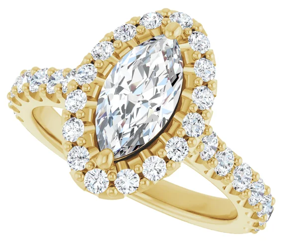 14K Halo Yellow Gold 10x5 mm Marquise Engagement Ring