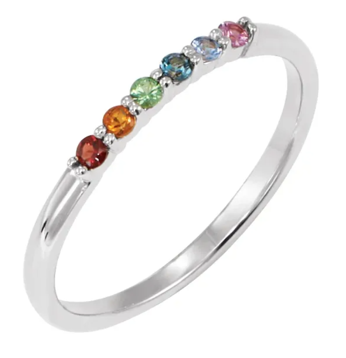 14K White Gold Natural Multi-Gemstone Rainbow Stackable Ring 123288:661:P
