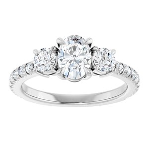 14K White Gold 7x5 mm Oval Three-Stone Accented Engagement Ring. 126795:345:P