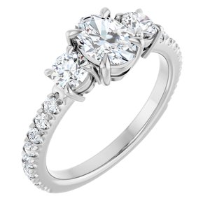 14K White Gold 7x5 mm Oval Three-Stone Accented Engagement Ring. 126795:345:P