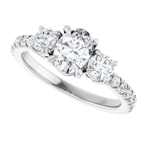14K White Gold 7x5 mm Oval Three-Stone Accented Engagement Ring. 126795:345:P