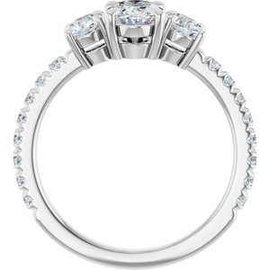 14K White Gold 7x5 mm Oval Three-Stone Accented Engagement Ring. 126795:345:P