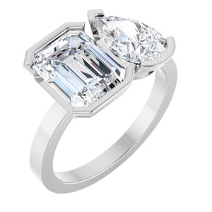 14K White Gold 9 x 6 mm Pear Two-Stone Half Bezel-Set Engagement Ring. 126755:113:P