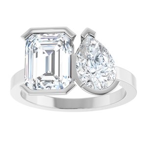 14K White Gold 9 x 6 mm Pear Two-Stone Half Bezel-Set Engagement Ring. 126755:113:P