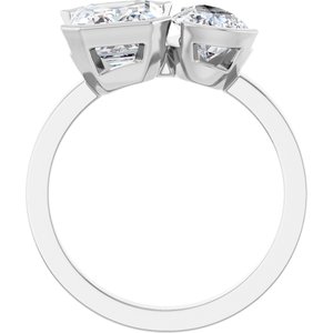 14K White Gold 9 x 6 mm Pear Two-Stone Half Bezel-Set Engagement Ring. 126755:113:P