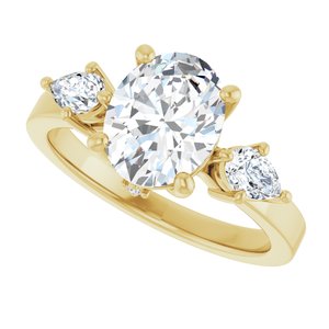 14K Yellow Gold 9x7 mm Oval Three-Stone Engagement Ring. 126785:1141:P