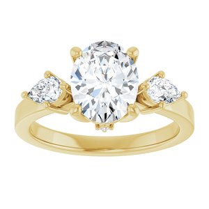 14K Yellow Gold 9x7 mm Oval Three-Stone Engagement Ring. 126785:1141:P