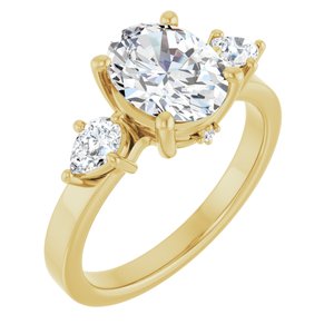 14K Yellow Gold 9x7 mm Oval Three-Stone Engagement Ring. 126785:1141:P