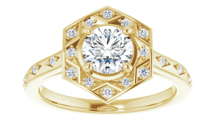 14K Yellow Gold 5.8 mm Round 1/8 CTW Diamond Halo-Style Accented Engagement Ring. 123489:601:P