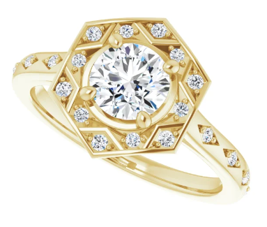 14K Yellow Gold 5.8 mm Round 1/8 CTW Diamond Halo-Style Accented Engagement Ring. 123489:601:P
