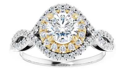 14K White/Yellow Gold 5.8 mm Round 1/3 CTW Diamond Halo-Style Accented Engagement Ring. 123604:609:P