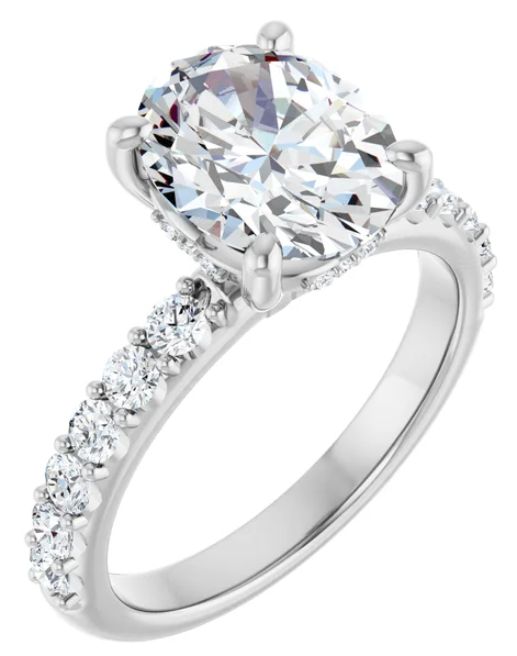 14K White Gold 8x6 mm Oval Hidden Halo-Style Engagement Ring. 123648:450:P