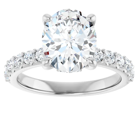 14K White Gold 8x6 mm Oval Hidden Halo-Style Engagement Ring. 123648:450:P