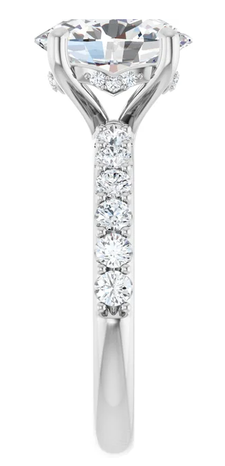 14K White Gold 8x6 mm Oval Hidden Halo-Style Engagement Ring. 123648:450:P
