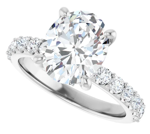 14K White Gold 8x6 mm Oval Hidden Halo-Style Engagement Ring. 123648:450:P