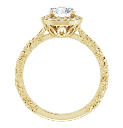 14K Yellow Gold 6.5 mm Round 1/10 CTW Diamond Floral Halo-Style Accented Engagement Ring. 123752:605:P
