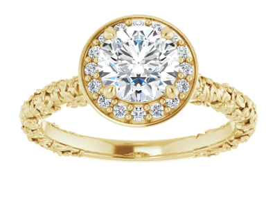 14K Yellow Gold 6.5 mm Round 1/10 CTW Diamond Floral Halo-Style Accented Engagement Ring. 123752:605:P