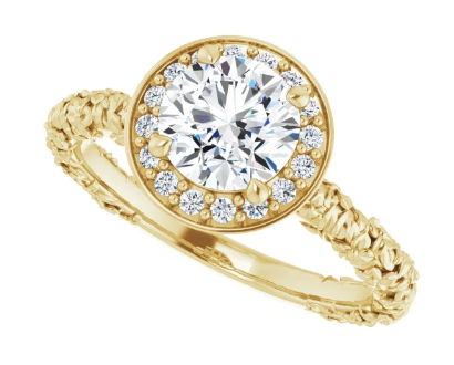 14K Yellow Gold 6.5 mm Round 1/10 CTW Diamond Floral Halo-Style Accented Engagement Ring. 123752:605:P