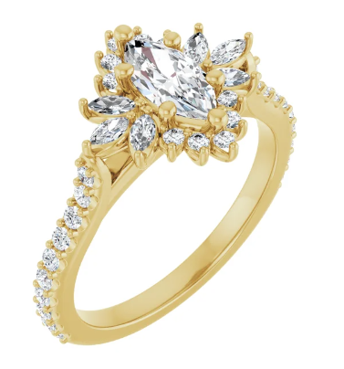 14K Yellow Gold 8x4 mm Marquise 1/2 CTW Diamond Halo-Style Accented Engagement Ring. 123770:601:P