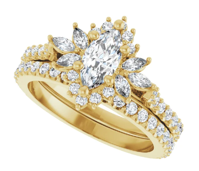 14K Yellow Gold 8x4 mm Marquise 1/2 CTW Diamond Halo-Style Accented Engagement Ring. 123770:601:P